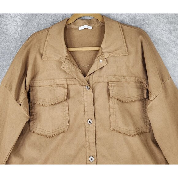 Made In Italy Jacket Womens Small Khaki Fringed Oversized Rock N Roll Shacket - Picture 7 of 11